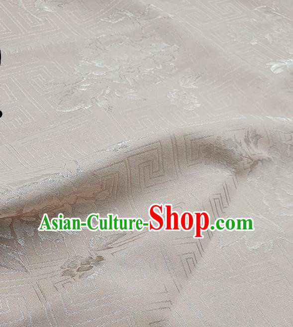 Chinese Traditional Peony Pattern Design White Satin Fabric Traditional Asian Hanfu Dress Cloth Tapestry Silk Material