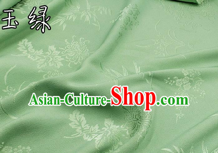 Chinese Traditional Plum Orchid Bamboo Chrysanthemum Pattern Design Green Satin Fabric Traditional Asian Hanfu Dress Cloth Tapestry Jacquard Silk Material