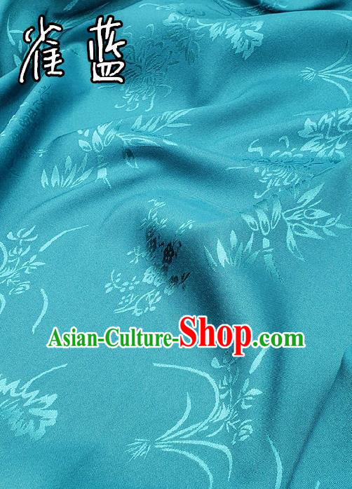 Chinese Traditional Plum Orchid Bamboo Chrysanthemum Pattern Design Teal Satin Fabric Traditional Asian Hanfu Dress Cloth Tapestry Jacquard Silk Material