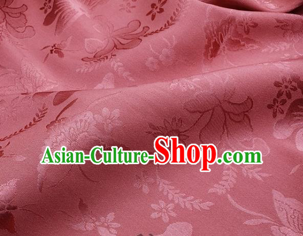Chinese Hanfu Dress Traditional Butterfly Dragonfly Pattern Design Peach Pink Satin Fabric Silk Material Traditional Asian Cloth Tapestry