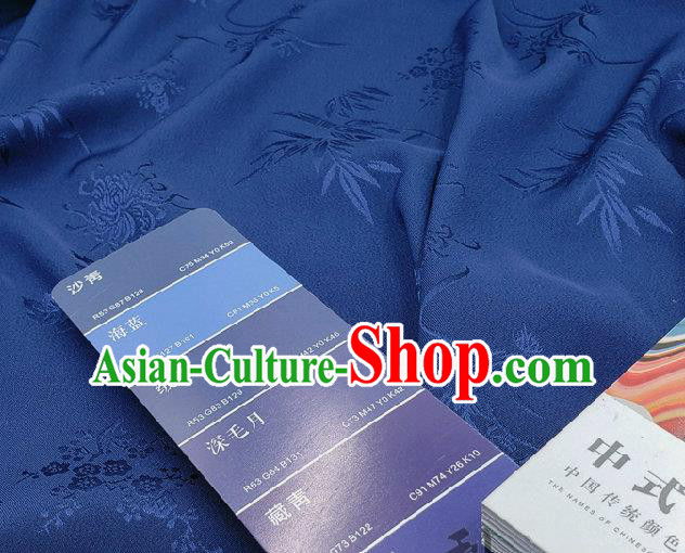 Chinese Traditional Plum Orchid Bamboo Chrysanthemum Pattern Design Navy Satin Fabric Traditional Asian Hanfu Dress Cloth Tapestry Jacquard Silk Material