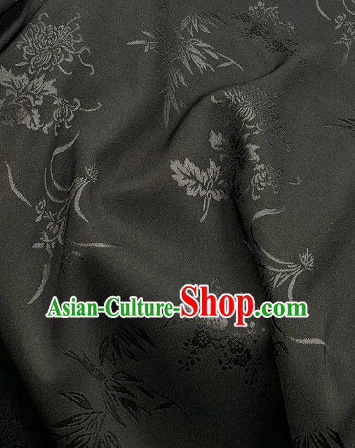 Chinese Traditional Plum Orchid Bamboo Chrysanthemum Pattern Design Black Satin Fabric Traditional Asian Hanfu Dress Cloth Tapestry Jacquard Silk Material