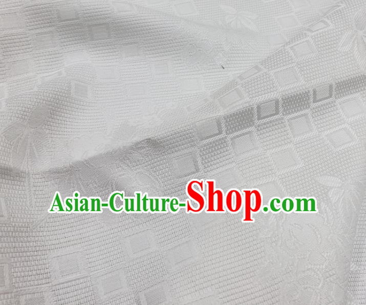 Chinese Traditional Rose Pattern Design White Satin Jacquard Fabric Traditional Asian Hanfu Dress Cloth Tapestry Silk Material
