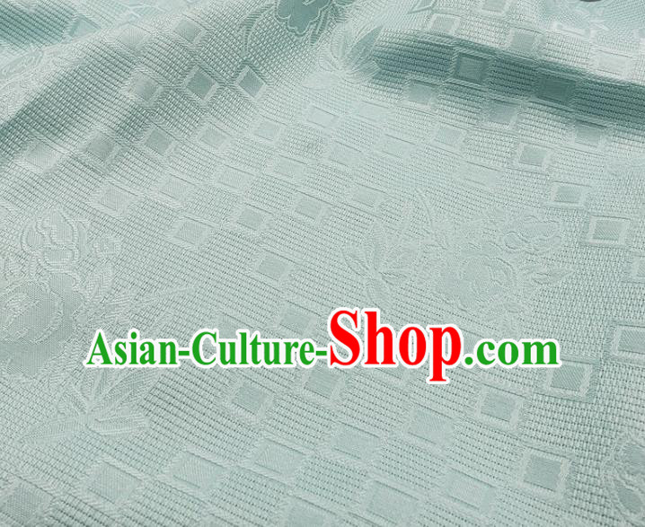 Chinese Traditional Rose Pattern Design Light Blue Satin Jacquard Fabric Traditional Asian Hanfu Dress Cloth Tapestry Silk Material