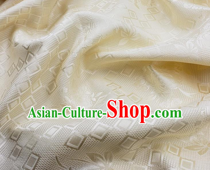 Chinese Traditional Rose Pattern Design Beige Satin Jacquard Fabric Traditional Asian Hanfu Dress Cloth Tapestry Silk Material