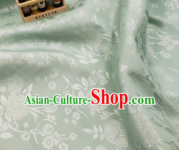 Chinese Traditional Jacquard Hibiscus Pattern Design Light Green Satin Fabric Traditional Asian Hanfu Dress Cloth Silk Material Tapestry