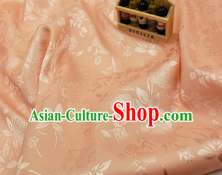 Chinese Traditional Jacquard Hibiscus Pattern Design Orange Satin Fabric Traditional Asian Hanfu Dress Cloth Silk Material Tapestry