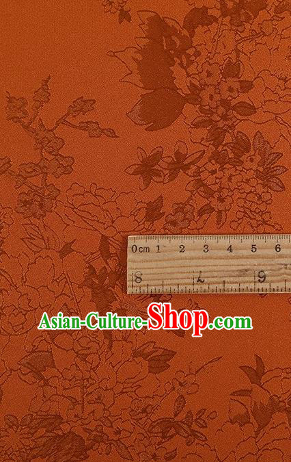 Top Quality Chinese Traditional Azalea Pattern Design Orange Satin Fabric Traditional Asian Hanfu Dress Cloth Silk Material Jacquard Tapestry