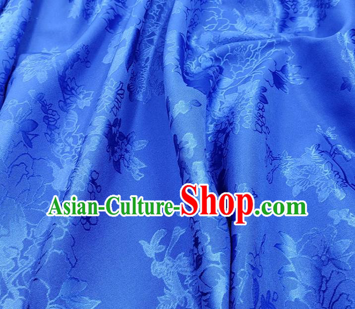 Top Quality Chinese Traditional Azalea Pattern Design Royalblue Satin Fabric Traditional Asian Hanfu Dress Cloth Silk Material Jacquard Tapestry