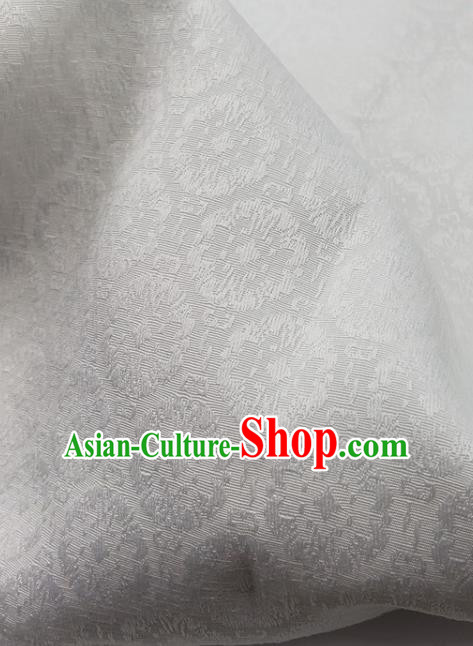 Top Quality Chinese Classical Androsace Pattern White Satin Fabric Traditional Asian Hanfu Dress Jacquard Cloth Silk Material Traditional Tapestry