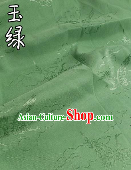Top Quality Chinese Classical Cloud Crane Pattern Green Silk Material Traditional Asian Hanfu Dress Jacquard Cloth Traditional Satin Fabric