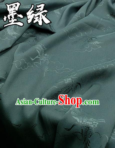 Top Quality Chinese Classical Cloud Crane Pattern Dark Green Silk Material Traditional Asian Hanfu Dress Jacquard Cloth Traditional Satin Fabric