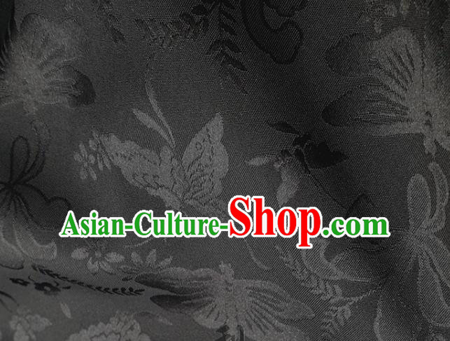 Chinese Hanfu Dress Traditional Butterfly Dragonfly Pattern Design Black Satin Fabric Silk Material Traditional Asian Cloth Tapestry