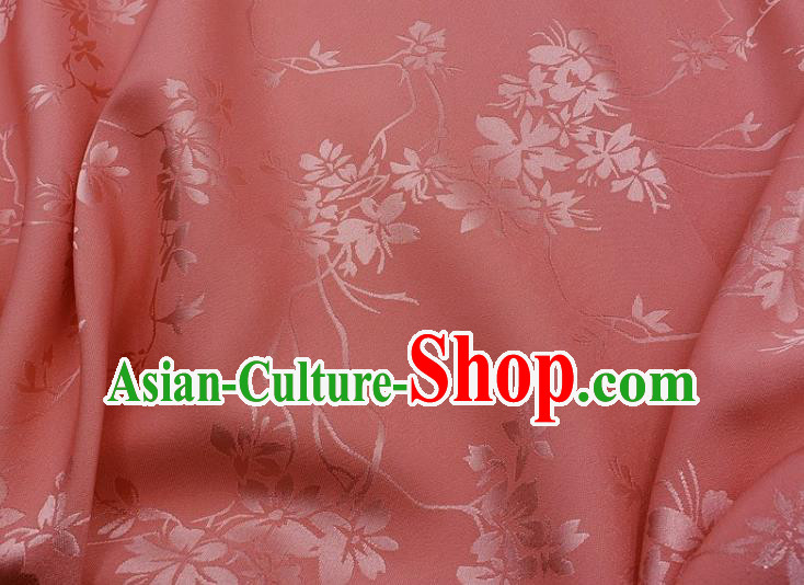 Top Quality Chinese Classical Flowers Pattern Peach Pink Silk Material Traditional Asian Hanfu Dress Jacquard Cloth Traditional Satin Fabric