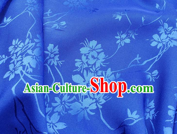 Top Quality Chinese Classical Flowers Pattern Royalblue Silk Material Traditional Asian Hanfu Dress Jacquard Cloth Traditional Satin Fabric