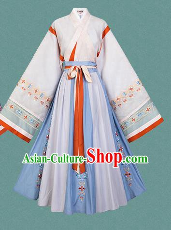 Traditional Chinese Jin Dynasty Noble Female Hanfu Apparels Ancient Royal Princess Embroidered Blouse and Skirt Historical Costumes for Women