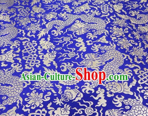 Chinese Classical Imperial Dragon Pattern Design Royalblue Brocade Fabric Asian Traditional Tapestry Satin Material DIY Cloth Damask