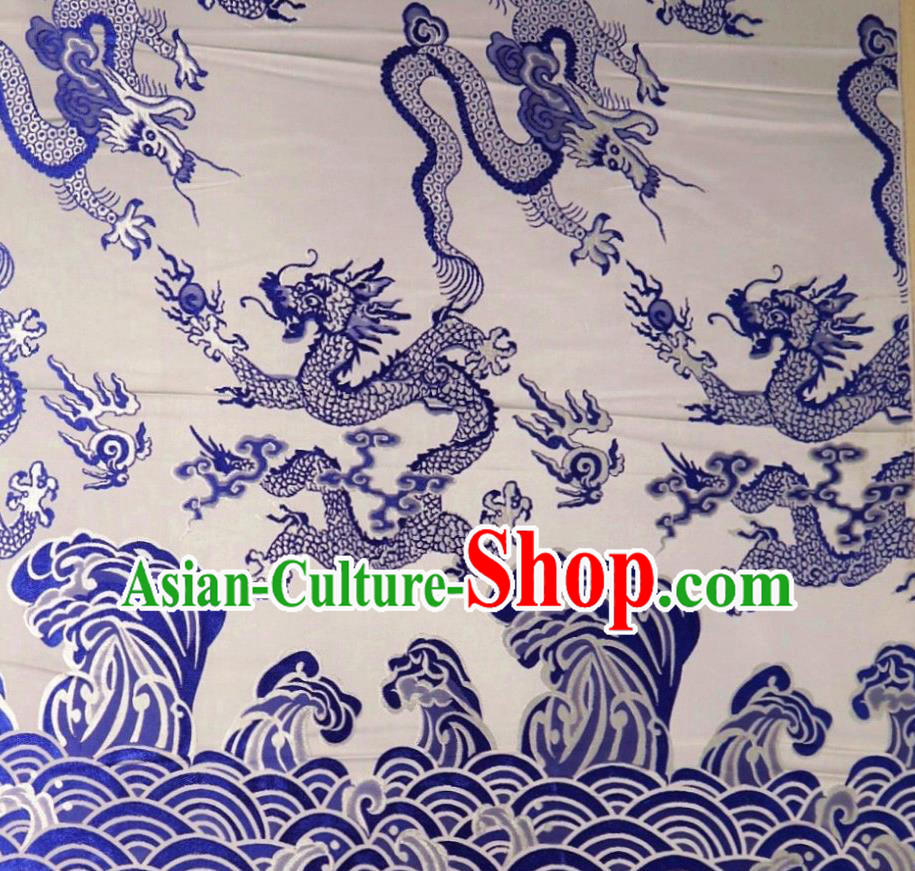 Chinese Classical Dragon Pattern Design White Brocade Cheongsam Fabric Asian Traditional Tapestry Satin Material DIY Imperial Cloth Damask