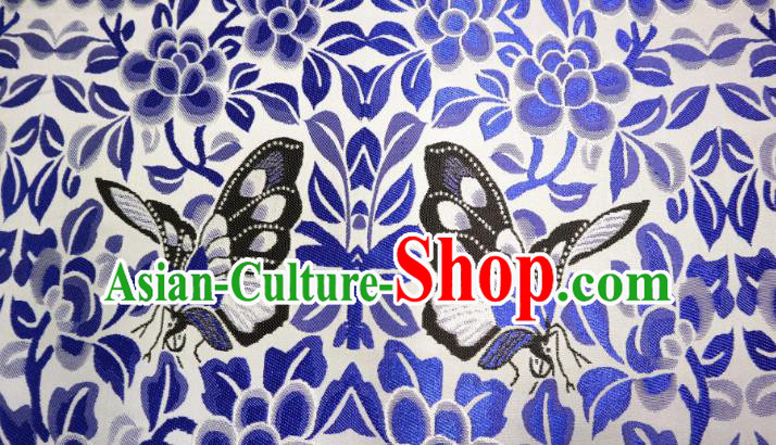 Chinese Classical Butterfly Flowers Pattern Design White Brocade Cheongsam Fabric Asian Traditional Tapestry Satin Material DIY Imperial Cloth Damask