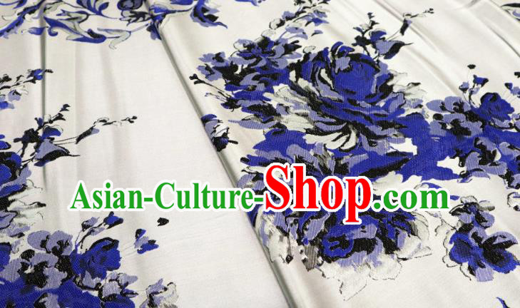 Chinese Classical Peony Pattern Design White Brocade Cheongsam Fabric Asian Traditional Tapestry Satin Material DIY Imperial Cloth Damask