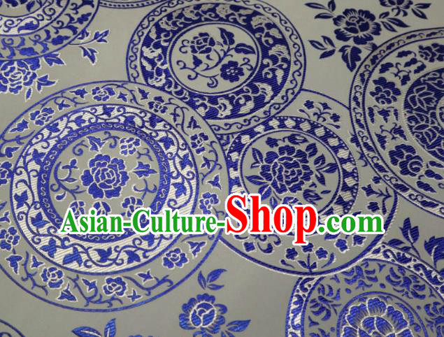 Chinese Classical Plate Peony Pattern Design White Brocade Cheongsam Fabric Asian Traditional Tapestry Satin Material DIY Imperial Cloth Damask