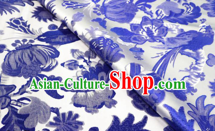Chinese Classical Blossom Pattern Design White Brocade Cheongsam Fabric Asian Traditional Tapestry Satin Material DIY Imperial Cloth Damask