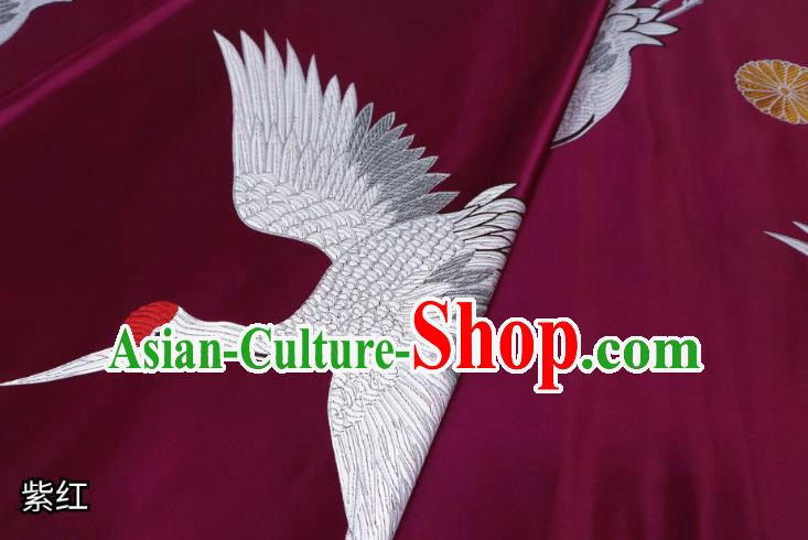 Chinese Classical Crane Pattern Design Wine Red Brocade Fabric Asian Traditional Tapestry Satin Imperial Material DIY Cheongsam Cloth Damask