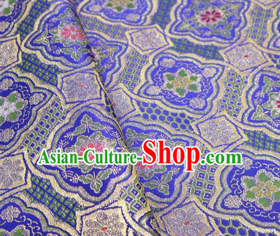 Top Quality Japanese Classical Cushaw Flower Pattern Blue Satin Material Asian Traditional Brocade Kimono Belt Nishijin Cloth Fabric