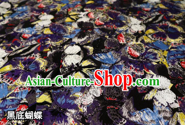 Top Quality Japanese Classical Butterfly Pattern Black Satin Material Asian Traditional Brocade Kimono Belt Nishijin Cloth Fabric