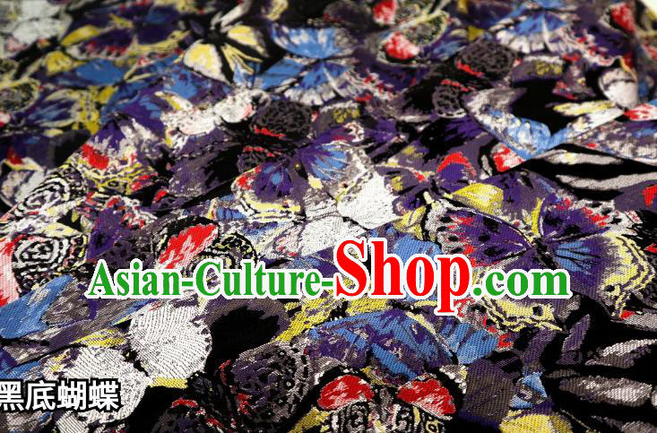 Top Quality Japanese Classical Butterfly Pattern Black Satin Material Asian Traditional Brocade Kimono Belt Nishijin Cloth Fabric