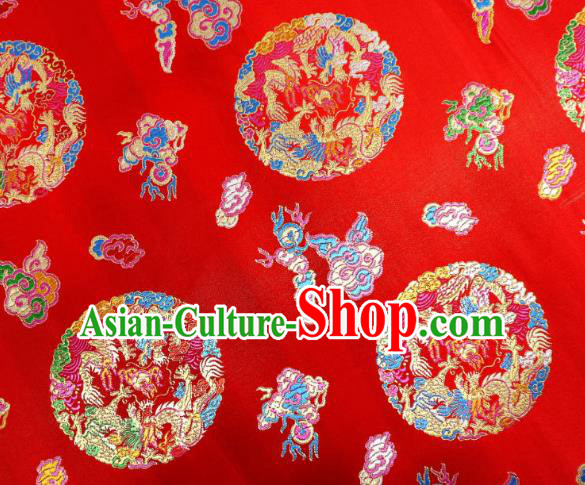 Chinese Classical Phoenix Dragon Pattern Design Red Brocade Cheongsam Fabric Asian Traditional Tapestry Satin Material DIY Wedding Cloth Damask