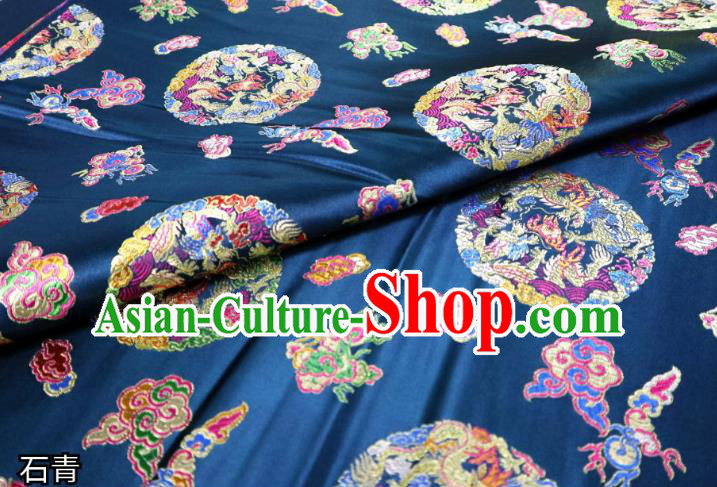 Chinese Classical Phoenix Dragon Pattern Design Navy Blue Brocade Cheongsam Fabric Asian Traditional Tapestry Satin Material DIY Wedding Cloth Damask