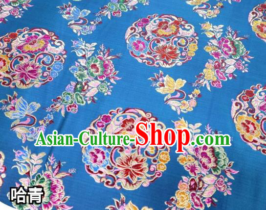 Chinese Classical Round Flowers Pattern Design Navy Blue Nanjing Brocade Cheongsam Fabric Asian Traditional Tapestry Satin Material DIY Wedding Cloth Damask