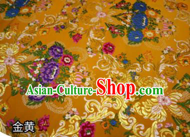Chinese Classical Court Flowers Pattern Design Golden Nanjing Brocade Cheongsam Fabric Asian Traditional Tapestry Satin Material DIY Wedding Cloth Damask