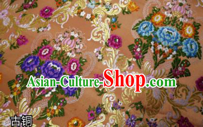 Chinese Classical Court Flowers Pattern Design Light Brown Nanjing Brocade Cheongsam Fabric Asian Traditional Tapestry Satin Material DIY Wedding Cloth Damask