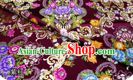 Chinese Classical Court Flowers Pattern Design Maroon Nanjing Brocade Cheongsam Fabric Asian Traditional Tapestry Satin Material DIY Wedding Cloth Damask