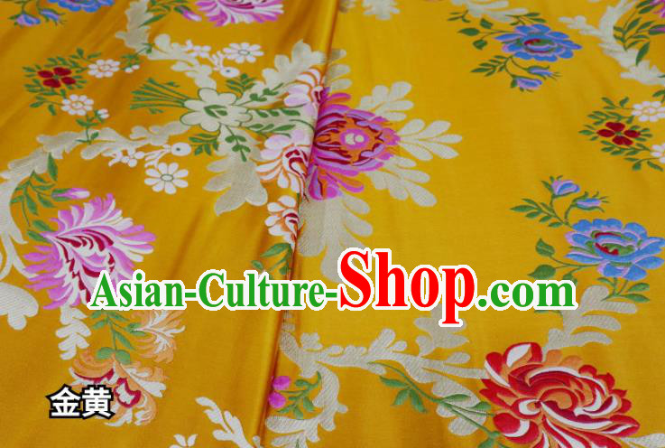 Chinese Cheongsam Classical Flowers Pattern Design Golden Nanjing Brocade Fabric Asian Traditional Tapestry Satin Material DIY Court Cloth Damask
