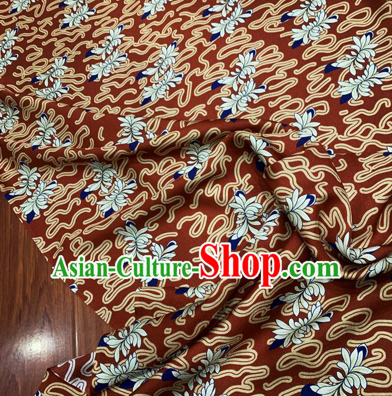 Chinese Classical Lotus Pattern Rust Red Watered Gauze Asian Top Quality Silk Material Hanfu Dress Cloth Cheongsam Brocade Fabric