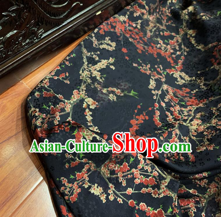 Chinese Classical Plum Pattern Black Watered Gauze Asian Top Quality Silk Material Hanfu Dress Cloth Cheongsam Brocade Fabric