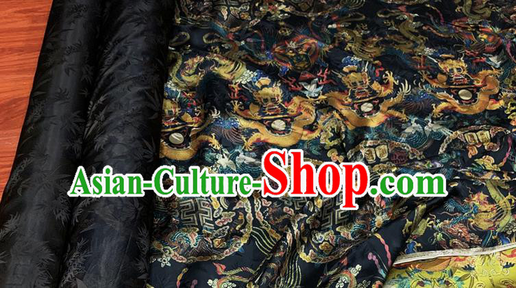 Chinese Classical Dragon Pattern Black Watered Gauze Asian Top Quality Silk Material Hanfu Dress Cloth Cheongsam Brocade Imperial Fabric