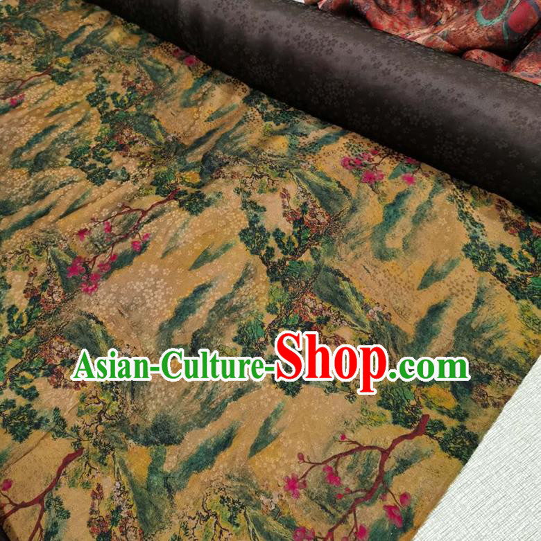 Chinese Classical Scenery Pattern Khaki Watered Gauze Asian Top Quality Silk Material Hanfu Dress Cloth Cheongsam Brocade Fabric