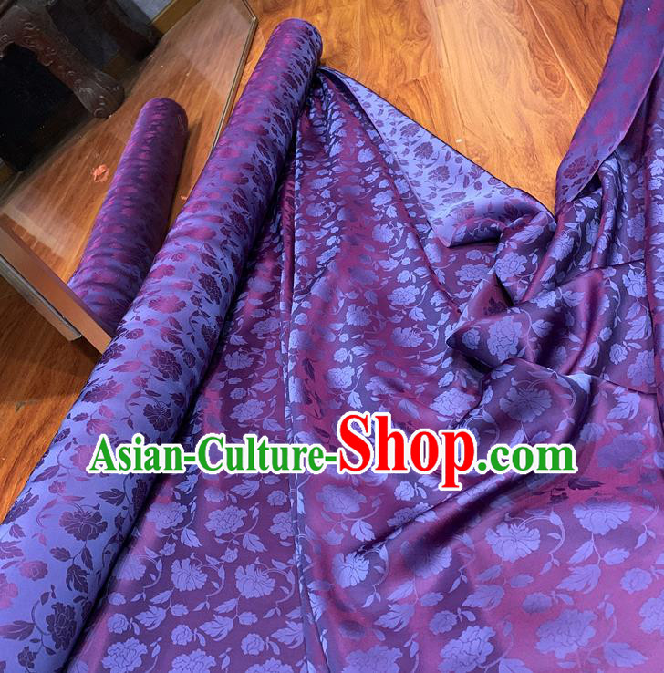 Chinese Classical Roses Pattern Purple Watered Gauze Asian Top Quality Silk Material Hanfu Dress Fabric Cloth Cheongsam Brocade