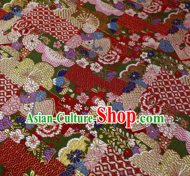 Japanese Kimono Belt Classical Pattern Red Tapestry Satin Material Asian Traditional Brocade Cloth Top Quality Nishijin Fabric