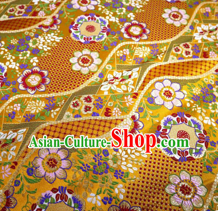 Japanese Traditional Golden Brocade Cloth Kimono Belt Classical Flowers Pattern Tapestry Satin Material Asian Top Quality Nishijin Fabric