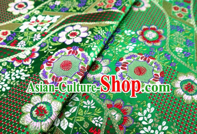 Japanese Traditional Green Brocade Cloth Kimono Belt Classical Flowers Pattern Tapestry Satin Material Asian Top Quality Nishijin Fabric