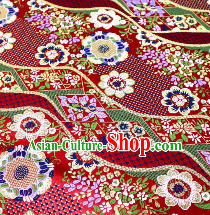Japanese Traditional Purplish Red Brocade Cloth Kimono Belt Classical Flowers Pattern Tapestry Satin Material Asian Top Quality Nishijin Fabric