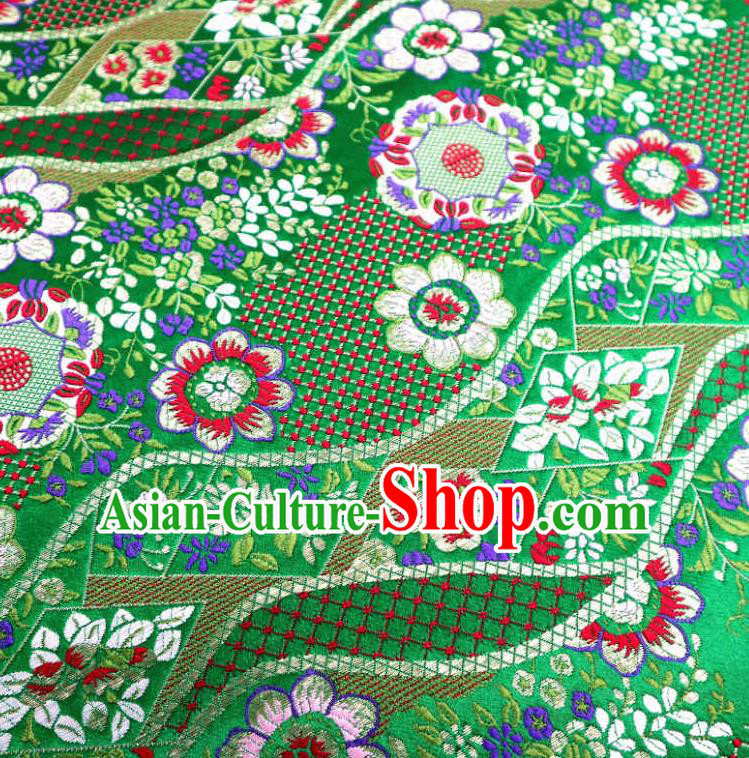 Japanese Traditional Green Brocade Cloth Kimono Belt Classical Flowers Pattern Tapestry Satin Material Asian Top Quality Nishijin Fabric