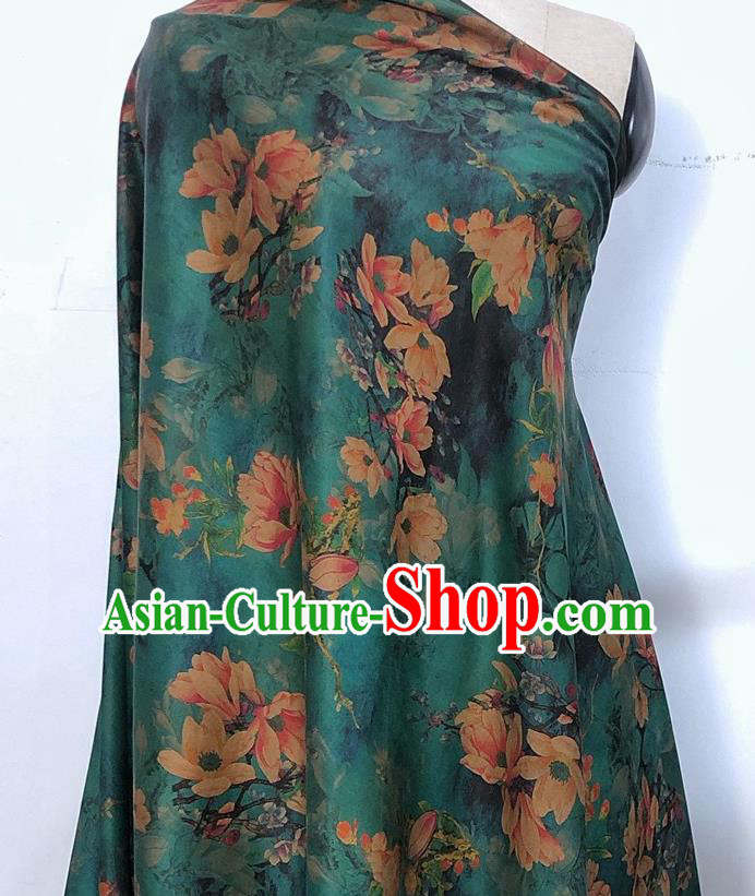 Chinese Classical Magnolia Pattern Green Watered Gauze Asian Top Quality Silk Material Hanfu Dress Brocade Cheongsam Cloth Fabric