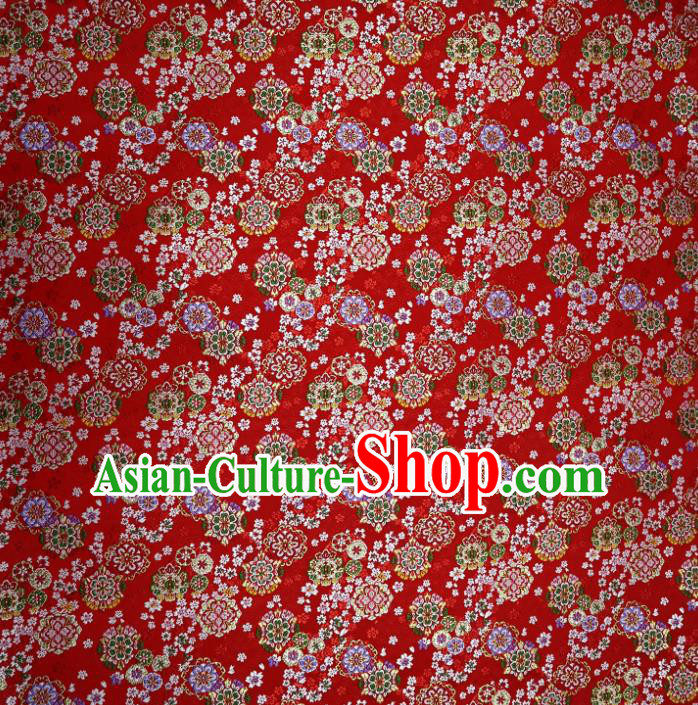 Japanese Traditional Cherry Blossom Pattern Red Brocade Asian Top Quality Nishijin Material Cloth Kimono Belt Tapestry Satin Fabric