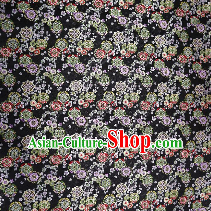 Japanese Traditional Cherry Blossom Pattern Black Brocade Asian Top Quality Nishijin Material Cloth Kimono Belt Tapestry Satin Fabric